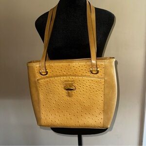NWOT Tan Handbag by America with raised ostrich print